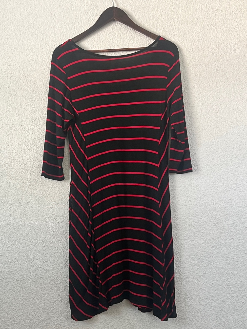 Paisley Grace Black Red Striped Swing Dress Pockets Size M